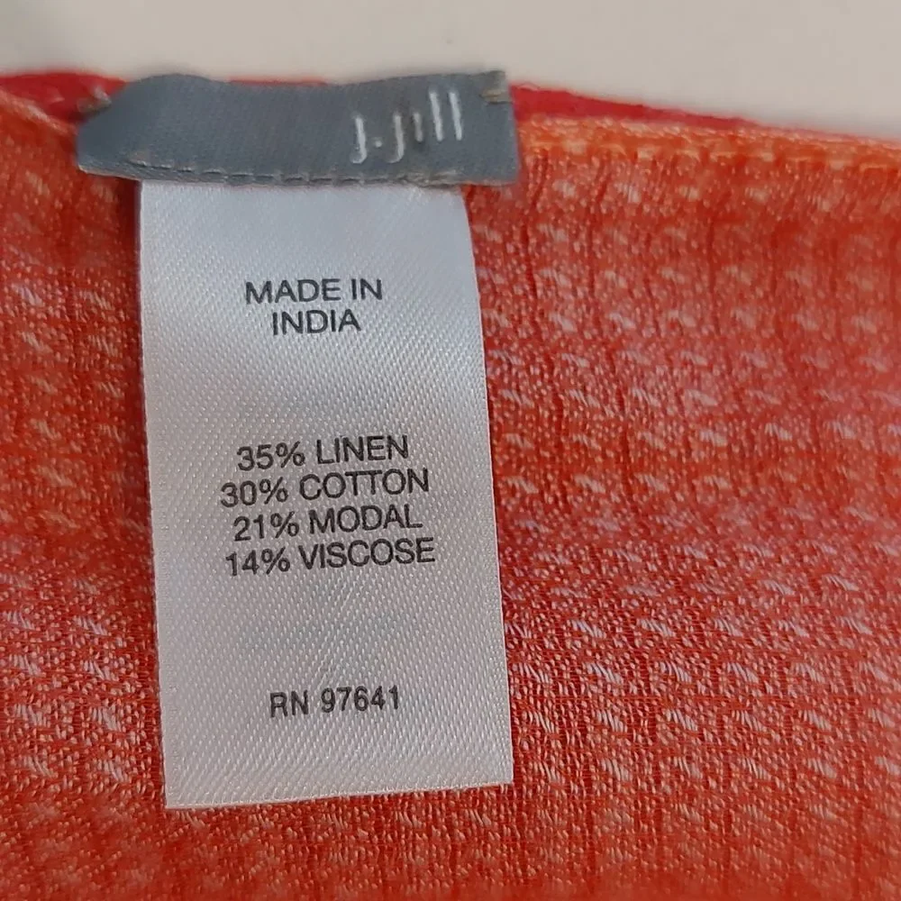 J. Jill Beachy Fringed Striped Linen Blend Wrap Scarf in Pink and Orange
